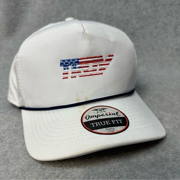 Imperial Golf Hat Mens OSFA White Patriotic American True Fit Rope Brim SPOTS - Picture 1 of 10